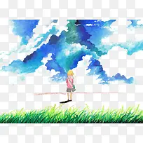 彩绘蓝天白云小草-空若网 彩绘蓝天白云小草-空若网