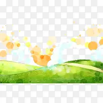 橙色天空和草地卡通插画背景素材-空若网 橙色天空和草地卡通插画背景素材-空若网