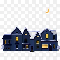 矢量圣诞节房子与月亮-空若网 矢量圣诞节房子与月亮-空若网