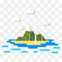 扁平化雪山下的风力发电机矢量-空若网 扁平化雪山下的风力发电机矢量-空若网
