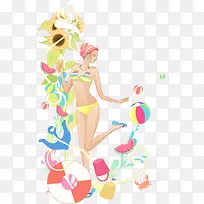 时尚女孩和向日葵矢量插画-空若网 时尚女孩和向日葵矢量插画-空若网