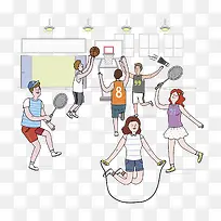 手绘操场上的人-空若网 手绘操场上的人-空若网