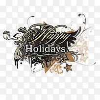 咖啡色树叶涂鸦假期快乐英文-空若网 咖啡色树叶涂鸦假期快乐英文-空若网