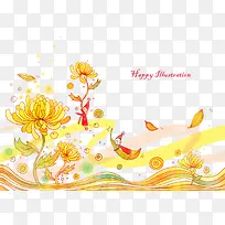 黄色菊花插画-空若网 黄色菊花插画-空若网