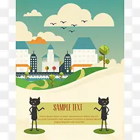 扁平化卡通动物蓝天白云海报-空若网 扁平化卡通动物蓝天白云海报-空若网