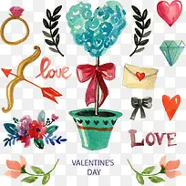 11款水彩情人节元素矢量图-空若网 11款水彩情人节元素矢量图-空若网