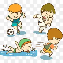 4款卡通运动男孩矢量素材-空若网 4款卡通运动男孩矢量素材-空若网