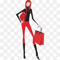 手绘购物美女-空若网 手绘购物美女-空若网