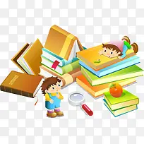 卡通书林中的小孩子矢量-空若网 卡通书林中的小孩子矢量-空若网