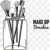 矢量玻璃罐里的化妆工具-空若网 矢量玻璃罐里的化妆工具-空若网