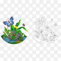 卡通蝴蝶七星瓢虫蜗牛草丛石头-空若网 卡通蝴蝶七星瓢虫蜗牛草丛石头-空若网
