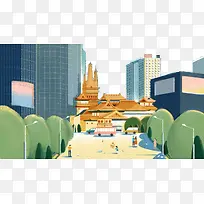 创意手绘广场图.-空若网 创意手绘广场图.-空若网