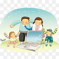 矢量手绘一家人电脑-空若网 矢量手绘一家人电脑-空若网