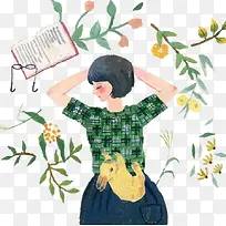 手绘女孩与小兔子插画-空若网 手绘女孩与小兔子插画-空若网