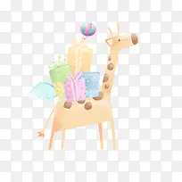 卡通长颈鹿带着礼物-空若网 卡通长颈鹿带着礼物-空若网