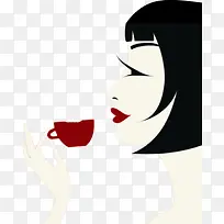 时尚喝咖啡美女手绘-空若网 时尚喝咖啡美女手绘-空若网