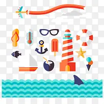 扁平化海滩设计元素-空若网 扁平化海滩设计元素-空若网