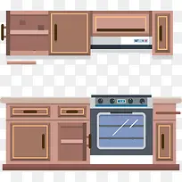 温馨棕色系厨房厨柜矢量素材-空若网 温馨棕色系厨房厨柜矢量素材-空若网