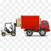 红色叉车和卡车设计矢量素材-空若网 红色叉车和卡车设计矢量素材-空若网