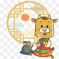 喝茶的矢量牛-空若网 喝茶的矢量牛-空若网