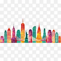 城市彩色剪影纽约-空若网 城市彩色剪影纽约-空若网