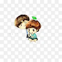 手绘两个可爱小孩子-空若网 手绘两个可爱小孩子-空若网