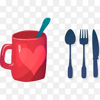 矢量手绘杯子和刀叉-空若网 矢量手绘杯子和刀叉-空若网
