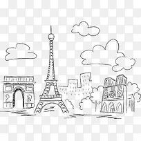 手绘线条巴黎建筑-空若网 手绘线条巴黎建筑-空若网