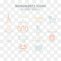 14款世界著名建筑图标矢量素材-空若网 14款世界著名建筑图标矢量素材-空若网