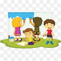 粉刷墙壁的卡通儿童粉刷墙壁-空若网 粉刷墙壁的卡通儿童粉刷墙壁-空若网