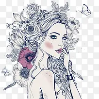 花卉蝴蝶女性插画-空若网 花卉蝴蝶女性插画-空若网