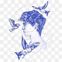 蓝色飞鸟侧脸头像-空若网 蓝色飞鸟侧脸头像-空若网