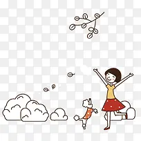 矢量卡通跳跃女孩和狗-空若网 矢量卡通跳跃女孩和狗-空若网