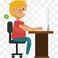 矢量图玩电脑的男孩子-空若网 矢量图玩电脑的男孩子-空若网