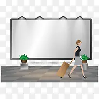 托行李箱的女人矢量-空若网 托行李箱的女人矢量-空若网