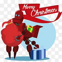 圣诞红色机器人插画矢量-空若网 圣诞红色机器人插画矢量-空若网