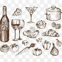 矢量手绘酒杯酒瓶-空若网 矢量手绘酒杯酒瓶-空若网