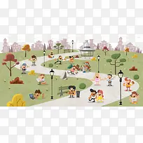 手绘卡通人物广场图案-空若网 手绘卡通人物广场图案-空若网