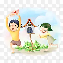 卡通韩式田园插画PSD分层素材-空若网 卡通韩式田园插画PSD分层素材-空若网