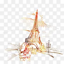 手绘黄色线条埃菲尔铁塔-空若网 手绘黄色线条埃菲尔铁塔-空若网