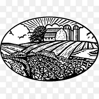 黑白钢笔插图版画农田图标-空若网 黑白钢笔插图版画农田图标-空若网