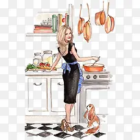 卡通手绘厨房做饭图-空若网 卡通手绘厨房做饭图-空若网