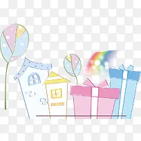 彩虹小屋卡通手绘-空若网 彩虹小屋卡通手绘-空若网