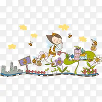 卡通儿童骑车插画-空若网 卡通儿童骑车插画-空若网