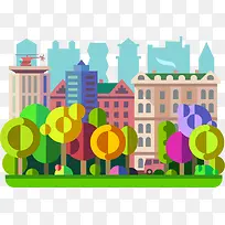 扁平化城市景色矢量图-空若网 扁平化城市景色矢量图-空若网