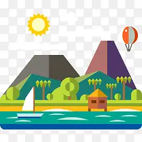 扁平化城市景色矢量图-空若网 扁平化城市景色矢量图-空若网