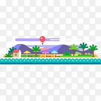 扁平化城市景色矢量图-空若网 扁平化城市景色矢量图-空若网