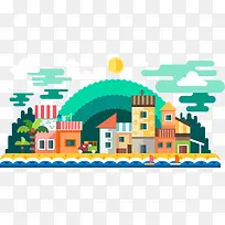 扁平化城市景色矢量图-空若网 扁平化城市景色矢量图-空若网
