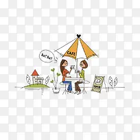 可爱插图室外咖啡厅喝咖啡-空若网 可爱插图室外咖啡厅喝咖啡-空若网