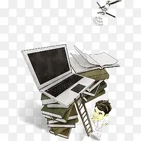 手绘笔记本电脑和本子-空若网 手绘笔记本电脑和本子-空若网